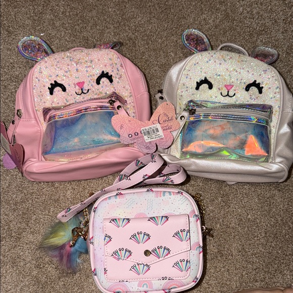 chic Other - 3 girl Kids' Pink and Silver Sparkle Bunny Bags